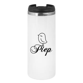 Spatz Piep – Piepmatz Vogel Cartoon Motiv - Thermobecher - Weiß - Vorne