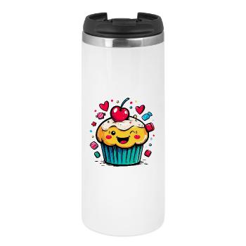 Kawaii Cupcake mit Kirschgesicht - Thermobecher - Weiß - Vorne