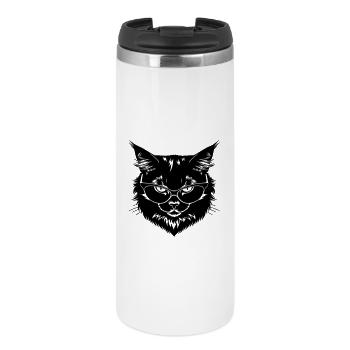 Schwarze Katze mit Brille - Thermobecher - Weiß - Vorne