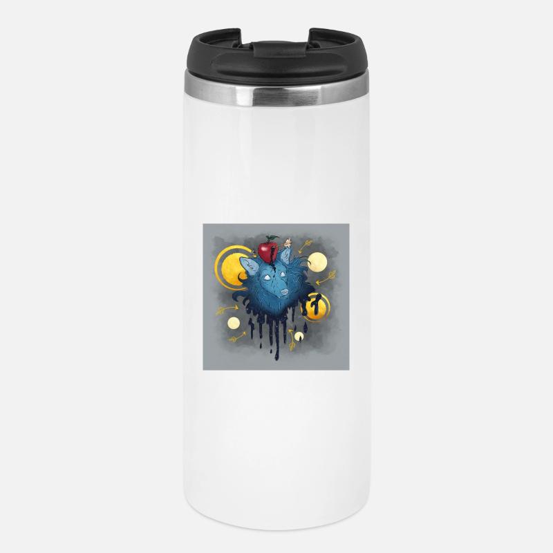 Blue Ink Spirits Posters - Wolf with arrow apple - Thermal Cup - white