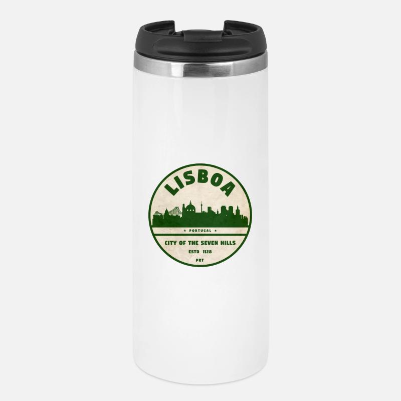 Lisboa Silhouette Stadtlogo - Thermobecher - Weiß