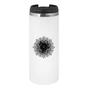 Gotisches Rosetten Ornament mit schwarzer Rose - Thermobecher - Weiß - Vorne