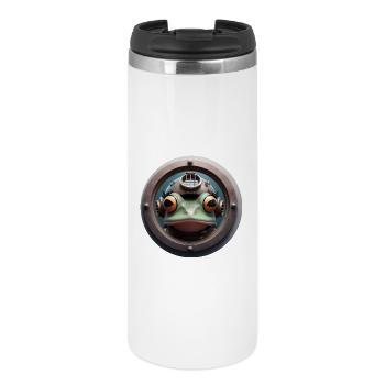 Frosch mit Taucherhelm schaut durch Bullauge - Thermobecher - Weiß - Vorne