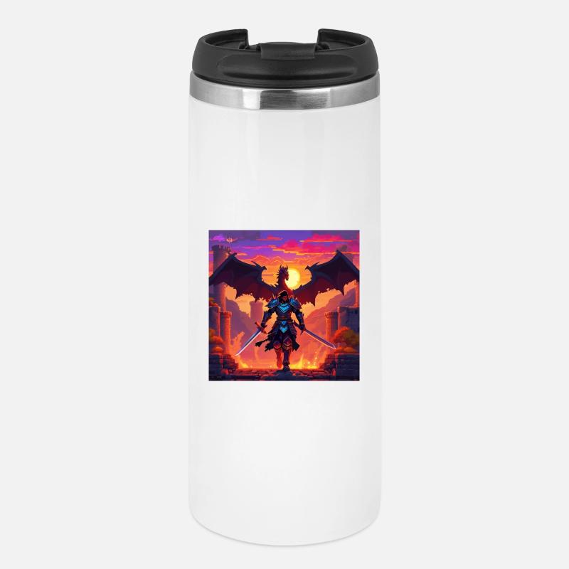 Guerrier dragon dans le style pixel art - Mug isotherme - blanc