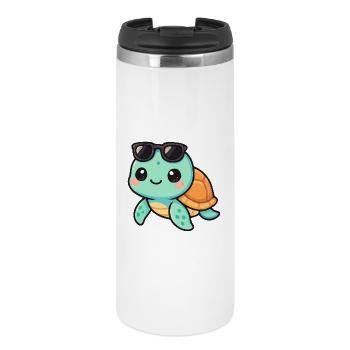 Cute turtle cartoon with sunglasses - Thermal Cup - white - Front