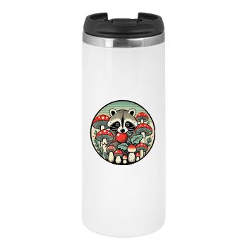 Raton laveur fantaisiste parmi les champignons rouges - Mug isotherme - blanc - Devant