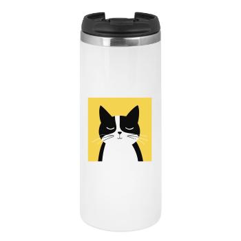 Minimalistische schwarz-weiße Katze - Thermobecher - Weiß - Vorne