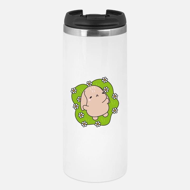 Kawaii Kaninchen unter Gänseblümchen - Thermobecher - Weiß
