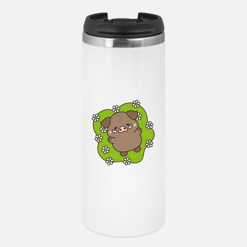 Merry pig among daisies - Thermal Cup - white