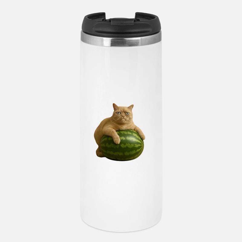 Chat sur pastèque - Mème drôle de chat - Mug isotherme - blanc