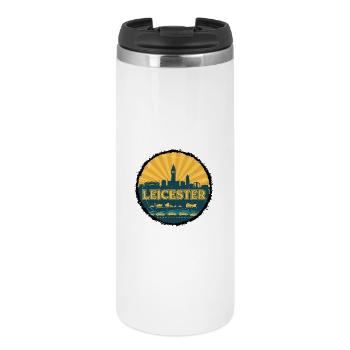 Leicester City Skyline Retro Sunset Badge - Thermal Cup - white - Front
