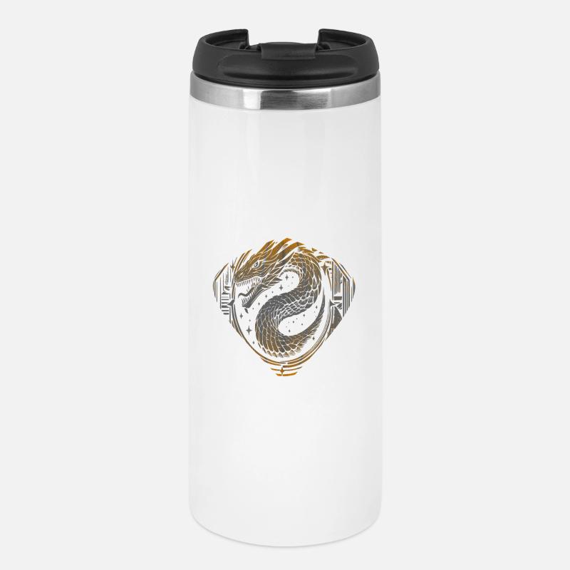 Celestial Dragon Serpent – Kosmisches Gold & Silber - Thermobecher - Weiß