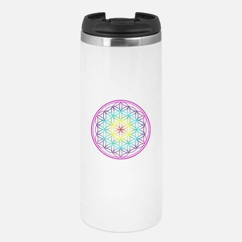 Regenbogen Lebensblume Blume des Lebens Flower - Thermobecher - Weiß