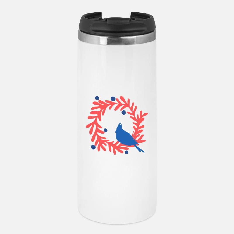 Christmas image, blue bird on red wreath - Thermal Cup - white