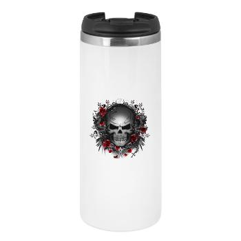 dark gothic skull with red roses - Thermal Cup - white - Front