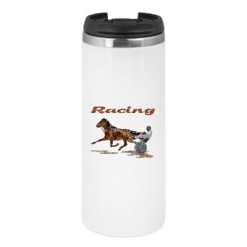 Rennpferd mit Jockey und Traber - Thermobecher - Weiß - Vorne