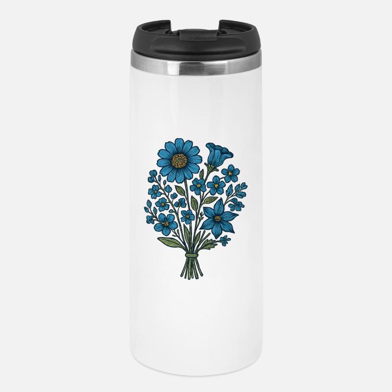 Blaues Blumenbouquet - Thermobecher - Weiß