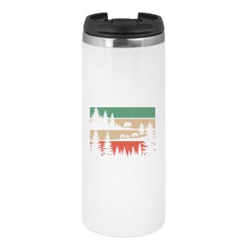 Retro Wald Natur Silhouette Bäume Motiv Wandern - Thermobecher - Weiß - Vorne