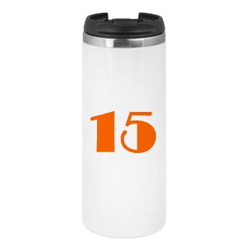 15 ANS. 15e ANNIVERSAIRE. ANNIVERSAIRE 15 ANS. 15 - Mug isotherme - blanc - Devant