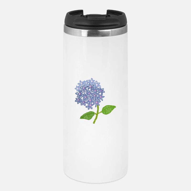 gestickte Hortensie - Thermobecher - Weiß