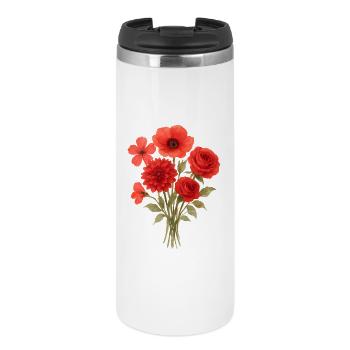 Roter Blütenstrauß Druck - Thermobecher - Weiß - Vorne