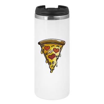 I love Pizza - Pizzastück - Herz - Comic -Geschenk - Thermobecher - Weiß - Vorne