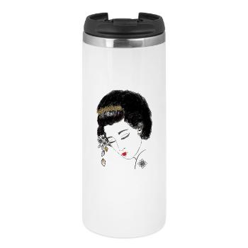 Geisha du Japon, portrait de la couronne de fleurs en or, - Mug isotherme - blanc - Devant