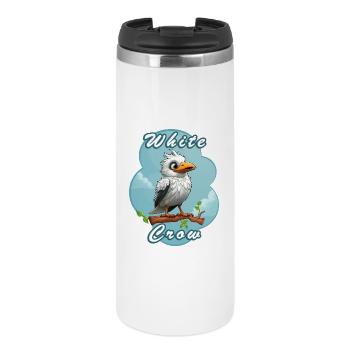 Dessin animé corbeau blanc sur branche - Mug isotherme - blanc - Devant