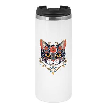 floraler Katzenkopf Kunstdesign - Thermobecher - Weiß - Vorne
