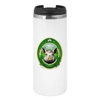 Glücksschwein mit Kleeblätter - Thermobecher - Weiß - Vorne