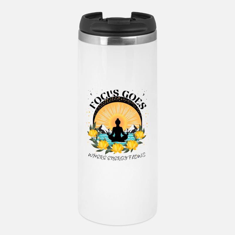 Focus Goes where Energy Flows - Yoga Lovers - Thermobecher - Weiß