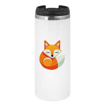 Fuchs schläft -modernes Tiermotiv in warmen Farben - Thermobecher - Weiß - Vorne