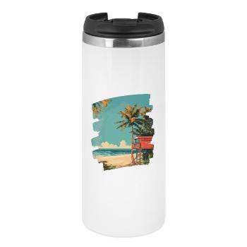 Strand Palmen Sonne Sommer - Thermobecher - Weiß - Vorne