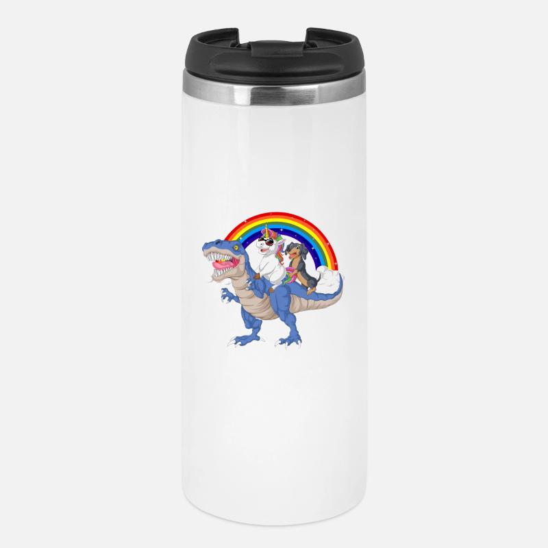 Dackel Einhorn T-Rex T-Shirt - Thermobecher - Weiß