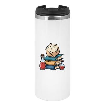 W20 auf Büchern & Heiltränken – Fantasy Dice - Thermobecher - Weiß - Vorne