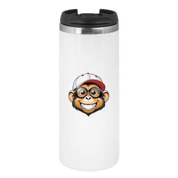 Affe mit Kappe und Brille - Thermobecher - Weiß - Vorne