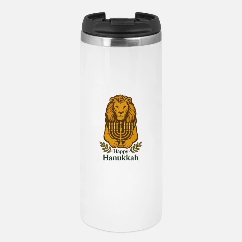 Lion de Juda Cadeau Disant Juif Joyeux Hanoukka - Mug isotherme - blanc