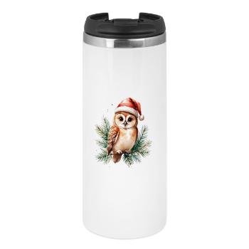Hibou de Noël au chapeau de Père Noël - Mug isotherme - blanc - Devant