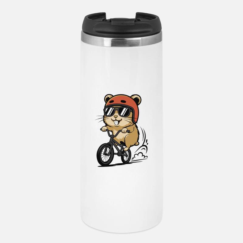 Hamster cyclist with helmet and sunglasses - Thermal Cup - white