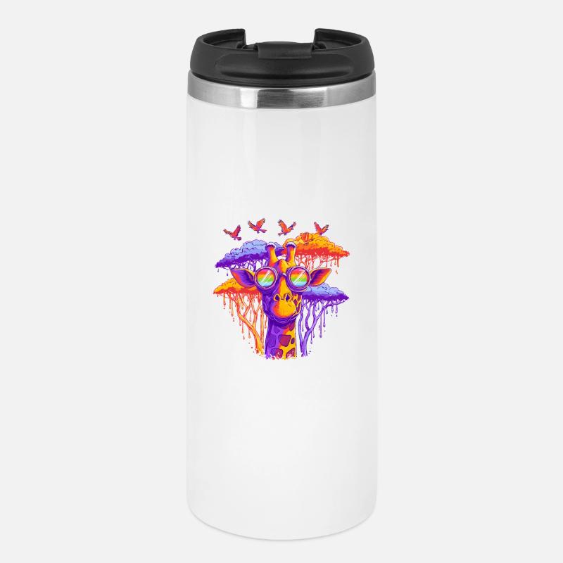 Fantasy giraffe with rainbow glasses - Thermal Cup - white