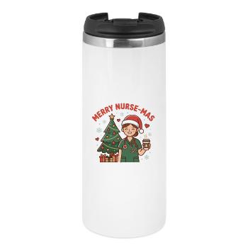 Christmas Nurse Cartoon with Tree - Thermal Cup - white - Front