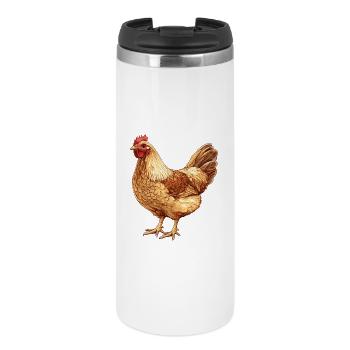 Chicken in a warm gold tone – nature drawing - Thermal Cup - white - Front