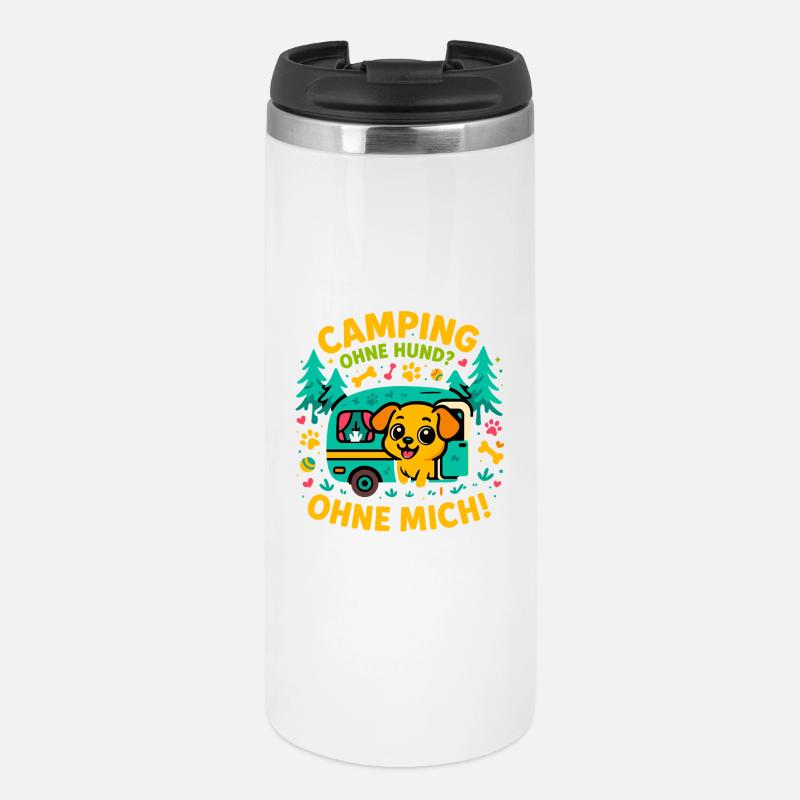 Camping Hundeliebe Urlaub, Geschenk Hundecamper - Thermobecher - Weiß