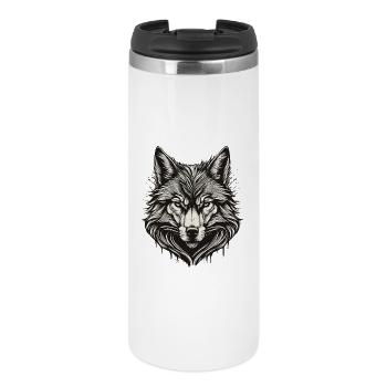 Wolfskopf-Tinte graviert - Thermobecher - Weiß - Vorne