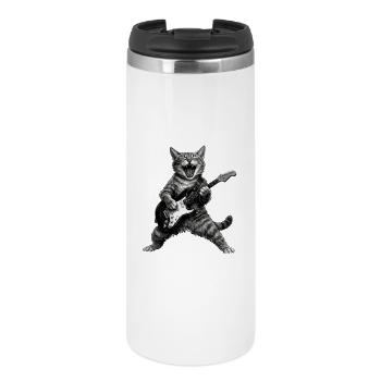 Funny Rock and Roll Cat Electric Guitar - Thermal Cup - white - Front
