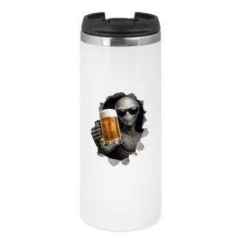 Alien Drinking Beer Looking Out Of Shirt - Thermal Cup - white - Front