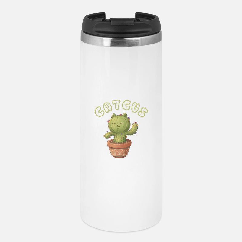 Chat Cactus de Kawaii - Mug isotherme - blanc