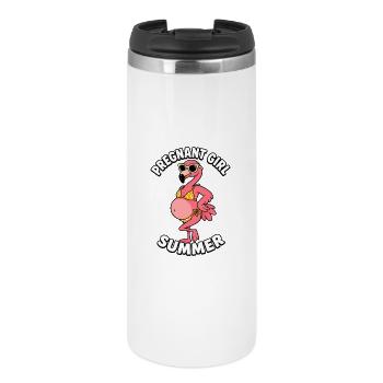 Pregnant Girl, Summer, Beach, Flamingo - Thermal Cup - white - Front