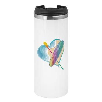 Stand up paddling with a lot of heart on the beach - Thermal Cup - white - Front