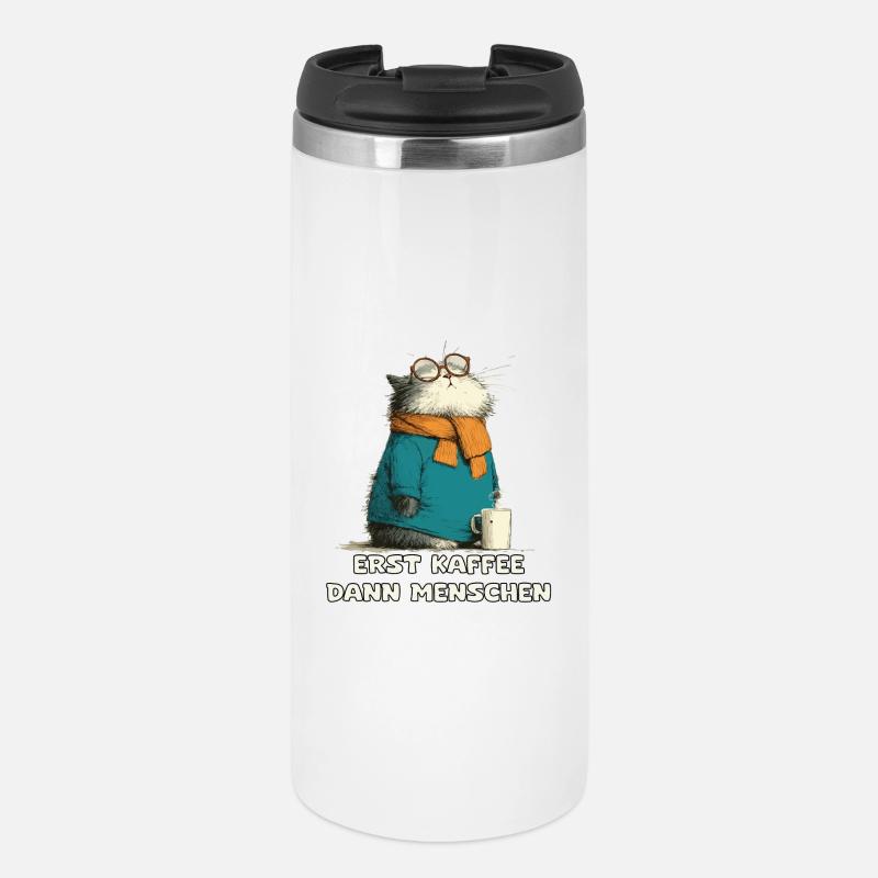 D’abord le café, puis les gens Chat - Mug isotherme - blanc